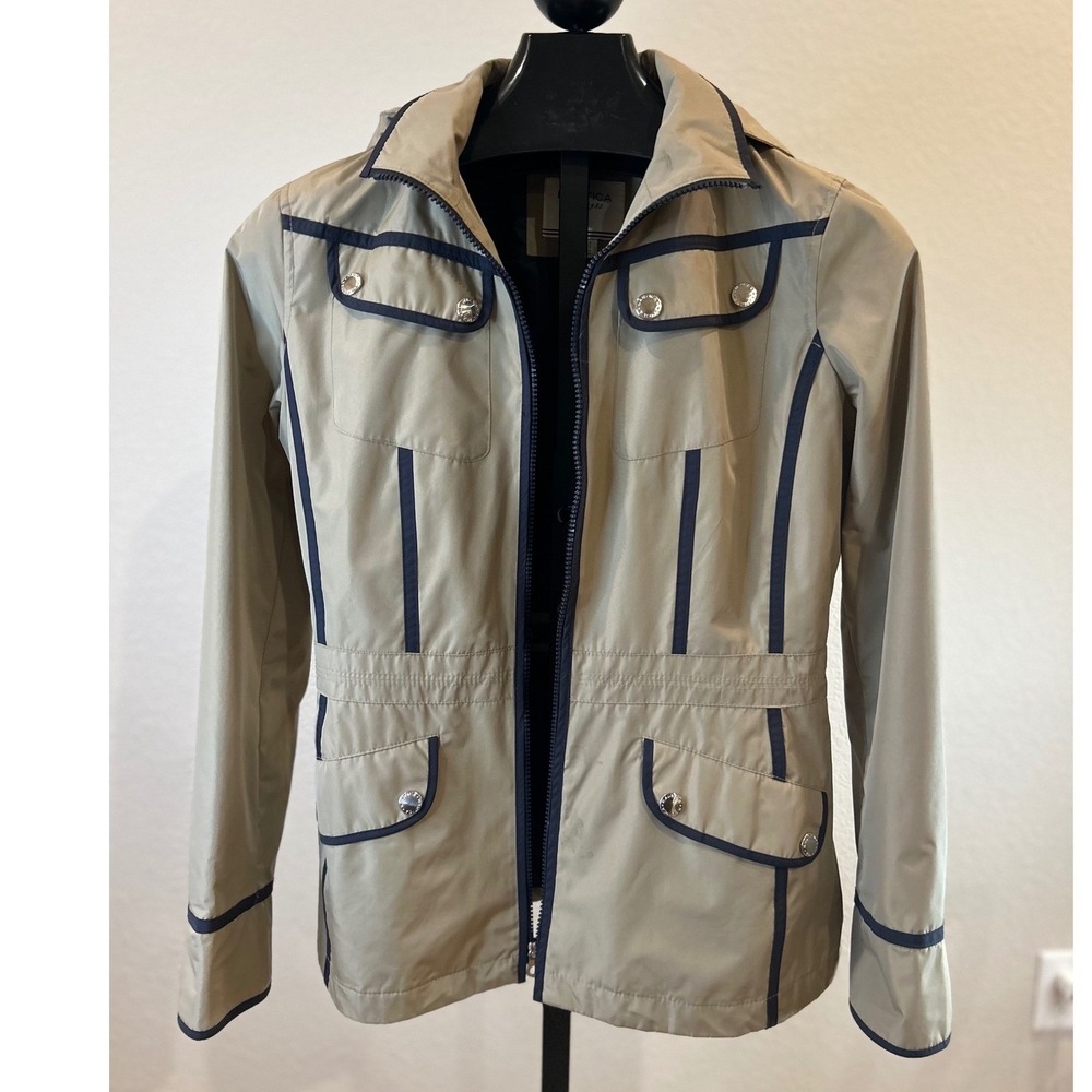 Nautica‎ Women's Khaki Navy Trim Hooded Anorak Jacket Size L